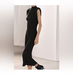 ZARA WOMAN LONG ZW COLLECTION DRESS WITH PADDED SHOULDERS EMERALD SZ M NWOT